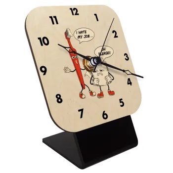 I hate my job, Quartz Table clock in natural wood (10cm)