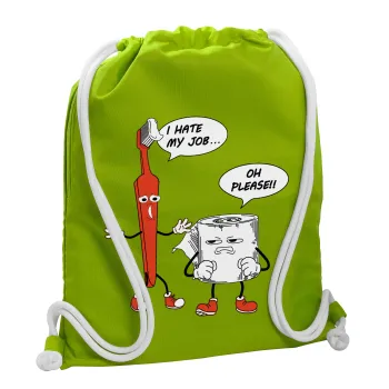 I hate my job, Τσάντα πλάτης πουγκί GYMBAG LIME GREEN, με τσέπη (40x48cm) & χονδρά κορδόνια