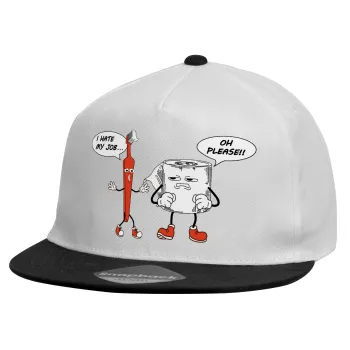 I hate my job, Καπέλο παιδικό Flat Snapback, Λευκό (100% ΒΑΜΒΑΚΕΡΟ, ΠΑΙΔΙΚΟ, UNISEX, ONE SIZE)