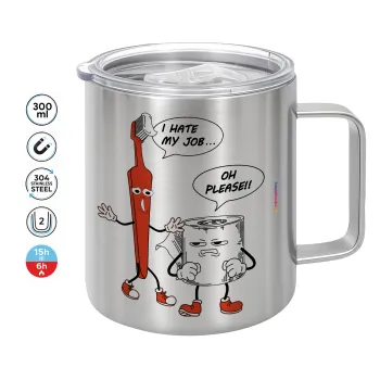 I hate my job, Double-walled stainless steel mug 300ml with temperature-retaining lid