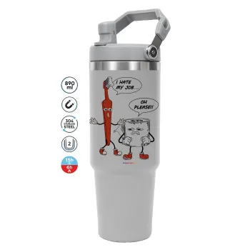 I hate my job, GREY color, 890ml (30oz) stainless Steel Tumbler with Handle