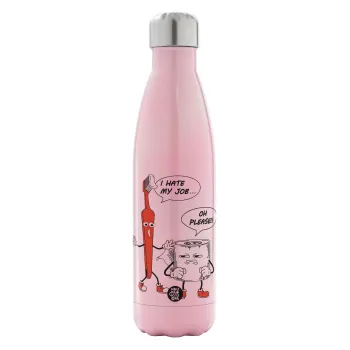 I hate my job, Metal mug thermos Pink Iridiscent (Stainless steel), double wall, 500ml