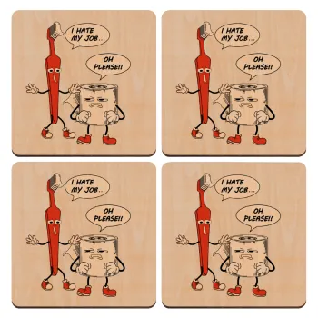 I hate my job, ΣΕΤ x4 Σουβέρ ξύλινα τετράγωνα plywood (9cm)