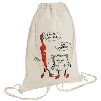 I hate my job, Backpack bag GYMBAG natural (28x40cm)