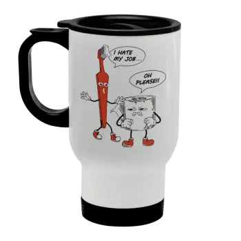 I hate my job, Κούπα ταξιδιού ανοξείδωτη με καπάκι, διπλού τοιχώματος (θερμό) λευκή 450ml