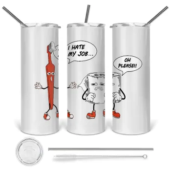 I hate my job, Tumbler ποτήρι θερμό από ανοξείδωτο ατσάλι 600ml, με μεταλλικό καλαμάκι & βούρτσα καθαρισμού