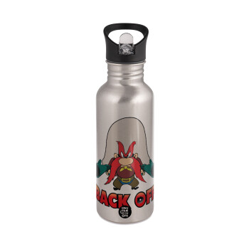 Yosemite Sam Back OFF, Water bottle Silver with straw, stainless steel 600ml