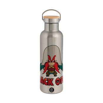 Yosemite Sam Back OFF, Stainless steel Silver with wooden lid (bamboo), double wall, 750ml