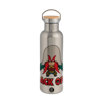 Yosemite Sam Back OFF, Stainless steel Silver with wooden lid (bamboo), double wall, 750ml