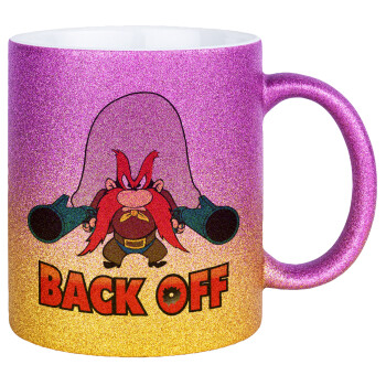 Yosemite Sam Back OFF, Κούπα Χρυσή/Ροζ Glitter, κεραμική, 330ml