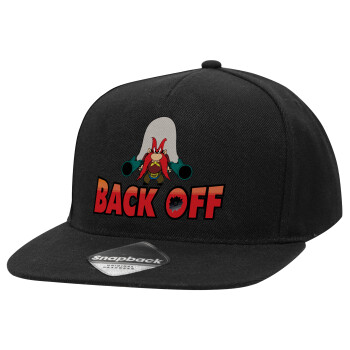 Yosemite Sam Back OFF, Καπέλο Ενηλίκων Flat Snapback Μαύρο, (100% ΒΑΜΒΑΚΕΡΟ TWILL, ΕΝΗΛΙΚΩΝ, UNISEX, ONE SIZE)