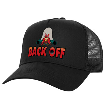 Yosemite Sam Back OFF, Structured Trucker Adult Hat, with Mesh, Black (100% COTTON, ADULT, UNISEX, ONE SIZE)