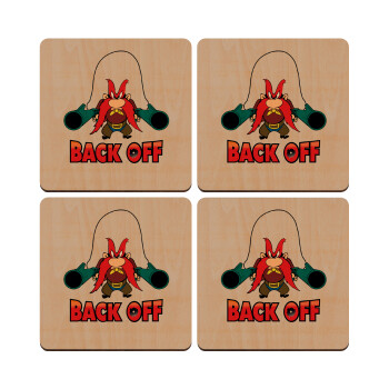 Yosemite Sam Back OFF, ΣΕΤ x4 Σουβέρ ξύλινα τετράγωνα plywood (9cm)