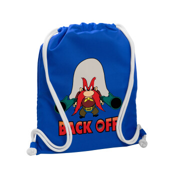 Yosemite Sam Back OFF, Τσάντα πλάτης πουγκί GYMBAG Μπλε, με τσέπη (40x48cm) & χονδρά κορδόνια