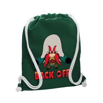 Yosemite Sam Back OFF, Τσάντα πλάτης πουγκί GYMBAG BOTTLE GREEN, με τσέπη (40x48cm) & χονδρά λευκά κορδόνια