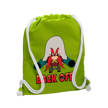 Yosemite Sam Back OFF, Τσάντα πλάτης πουγκί GYMBAG LIME GREEN, με τσέπη (40x48cm) & χονδρά κορδόνια
