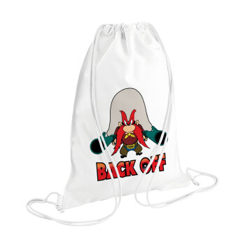 Yosemite Sam Back OFF, Τσάντα πλάτης πουγκί GYMBAG λευκή (28x40cm)