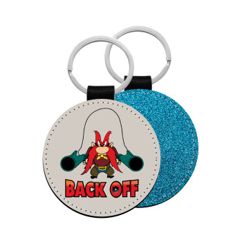 Yosemite Sam Back OFF, Μπρελόκ Δερματίνη, στρογγυλό ΜΠΛΕ (5cm)