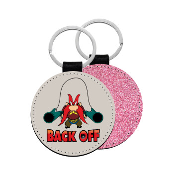 Yosemite Sam Back OFF, Μπρελόκ Δερματίνη, στρογγυλό ΡΟΖ (5cm)