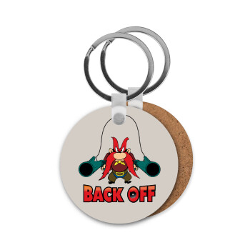 Yosemite Sam Back OFF, Μπρελόκ Ξύλινο στρογγυλό MDF Φ5cm