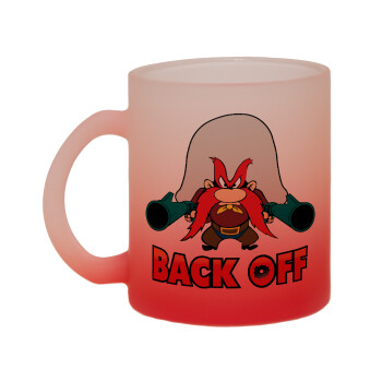 Yosemite Sam Back OFF, Κούπα γυάλινη δίχρωμη με βάση το κόκκινο ματ, 330ml