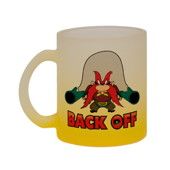 Yosemite Sam Back OFF, Κούπα γυάλινη δίχρωμη με βάση το κίτρινο ματ, 330ml