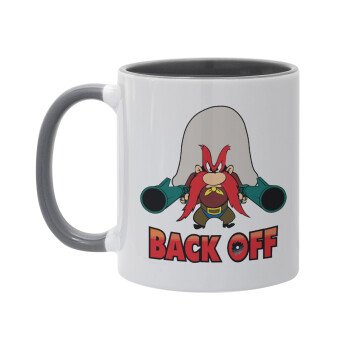 Yosemite Sam Back OFF, Κούπα χρωματιστή γκρι, κεραμική, 330ml