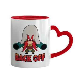 Yosemite Sam Back OFF, Mug heart red handle, ceramic, 330ml