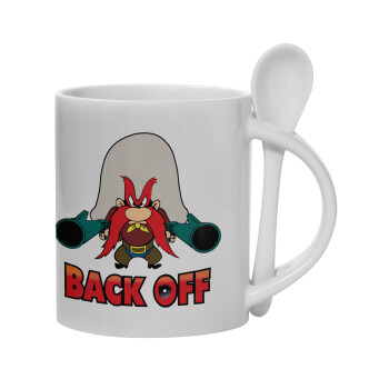 Yosemite Sam Back OFF, Ceramic coffee mug with Spoon, 330ml (1pcs)