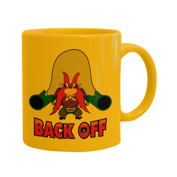 Yosemite Sam Back OFF, Ceramic coffee mug yellow, 330ml (1pcs)