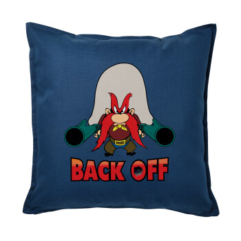 Yosemite Sam Back OFF, Μαξιλάρι καναπέ Μπλε 100% βαμβάκι, περιέχεται το γέμισμα (50x50cm)