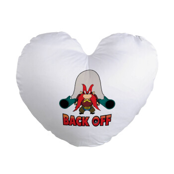 Yosemite Sam Back OFF, Μαξιλάρι καναπέ καρδιά 40x40cm περιέχεται το  γέμισμα