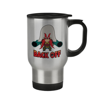 Yosemite Sam Back OFF, Stainless steel travel mug with lid, double wall 450ml