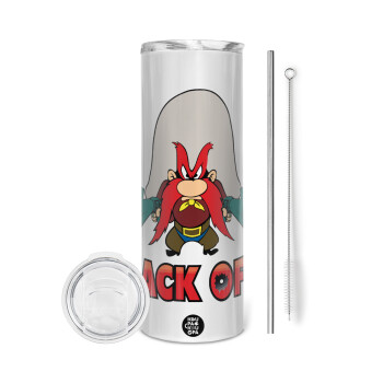 Yosemite Sam Back OFF, Eco friendly stainless steel tumbler 600ml, with metal straw & cleaning brush