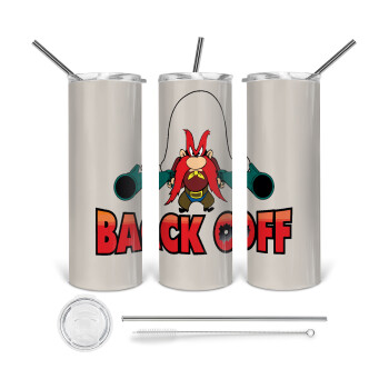 Yosemite Sam Back OFF, 360 Eco friendly stainless steel tumbler 600ml, with metal straw & cleaning brush
