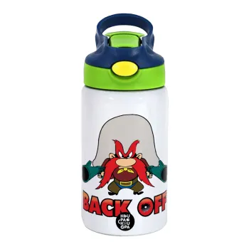 Yosemite Sam Back OFF, Παιδικό παγούρι θερμό, ανοξείδωτο, με καλαμάκι ασφαλείας, πράσινο/μπλε (350ml)
