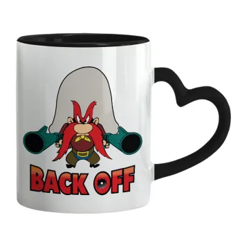 Yosemite Sam Back OFF, Κούπα καρδιά χερούλι μαύρη, κεραμική, 330ml
