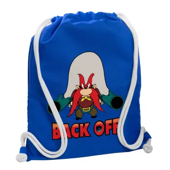 Yosemite Sam Back OFF, Τσάντα πλάτης πουγκί GYMBAG Μπλε, με τσέπη (40x48cm) & χονδρά κορδόνια
