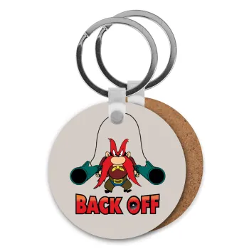 Yosemite Sam Back OFF, Μπρελόκ Ξύλινο στρογγυλό MDF Φ5cm