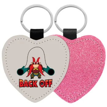 Yosemite Sam Back OFF, Μπρελόκ PU δερμάτινο glitter καρδιά ΡΟΖ