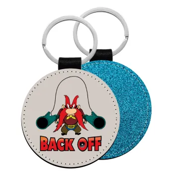 Yosemite Sam Back OFF, Μπρελόκ Δερματίνη, στρογγυλό ΜΠΛΕ (5cm)