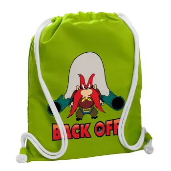 Yosemite Sam Back OFF, Τσάντα πλάτης πουγκί GYMBAG LIME GREEN, με τσέπη (40x48cm) & χονδρά κορδόνια