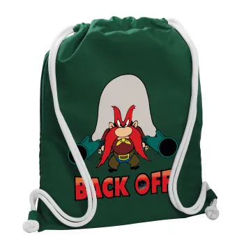 Yosemite Sam Back OFF, Τσάντα πλάτης πουγκί GYMBAG BOTTLE GREEN, με τσέπη (40x48cm) & χονδρά λευκά κορδόνια