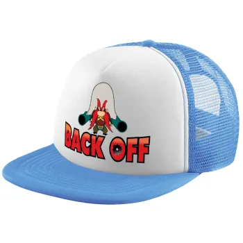 Yosemite Sam Back OFF, Child's Soft Trucker Hat with Blue/White Mesh (POLYESTER, CHILD, ONE SIZE)