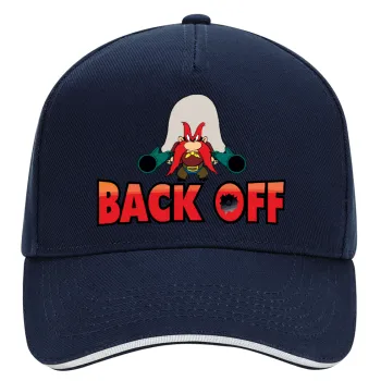 Yosemite Sam Back OFF, DRILL Adult Ultimate Hat BLUE/WHITE, (100% COTTON, ADULT, UNISEX, ONE SIZE)
