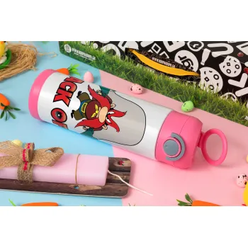 Yosemite Sam Back OFF, Easter candle, Childrens hot water bottle, stainless steel, with safety straw, PINK (500ml)