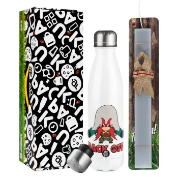 Yosemite Sam Back OFF, Πασχαλινή Λαμπάδα με μεταλλικό παγούρι θερμός λευκός (500ml) & λαμπάδα αρωματική πλακέ (30cm) (ΓΚΡΙ)