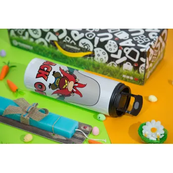 Yosemite Sam Back OFF, Πασχαλινή Λαμπάδα με Travel Tumbler θερμό με διπλό καπάκι (600ml, BPA free) & κερί αρωματικό πλακέ (30cm) (ΤΙΡΚΟΥΑΖ)