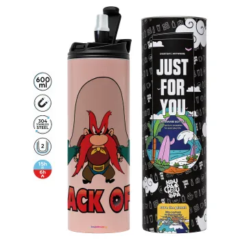 Yosemite Sam Back OFF, Tumbler ποτήρι θερμό ΡΟΖ από ανοξείδωτο ατσάλι 600ml
