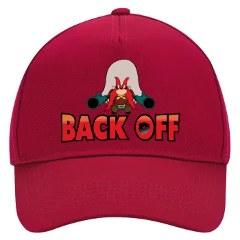 Yosemite Sam Back OFF, Καπέλο Ενηλίκων Ultimate ΚΟΚΚΙΝΟ, (100% ΒΑΜΒΑΚΕΡΟ DRILL, ΕΝΗΛΙΚΩΝ, UNISEX, ONE SIZE)